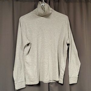 Large L.L. Bean Grey and White Stripe Turtleneck
